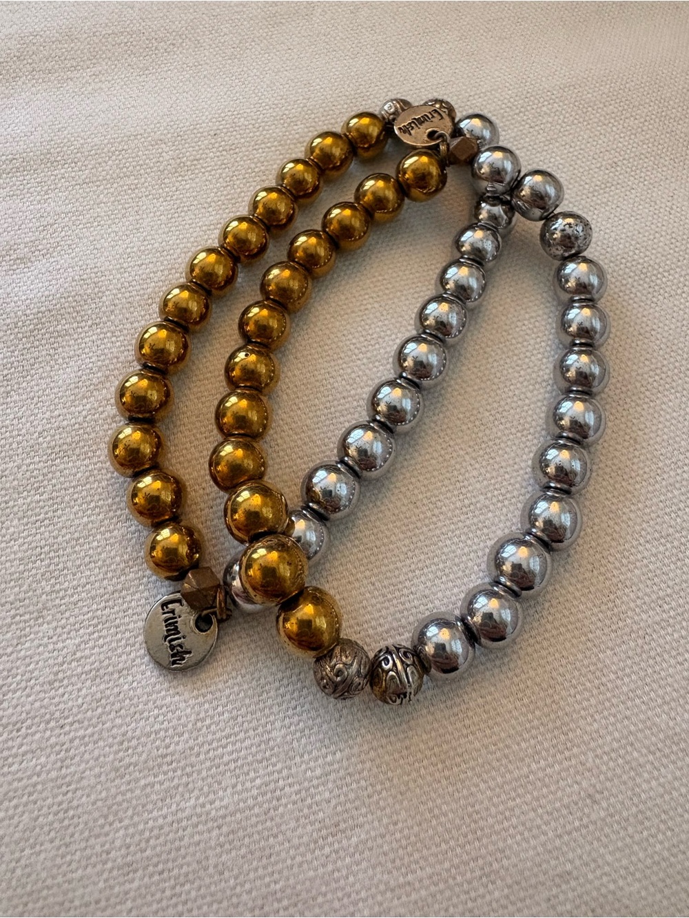 Erimish Metallic Gold and Silver Beaded Stretch Bracelet Set - Picture 6 of 7